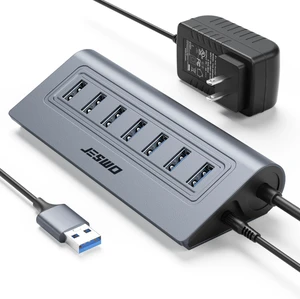 JESWO 7-Port Aluminum Powered USB 3.0 Hub, 5V/4A Adapter, 3.3ft Cable JESWO 7-Port Aluminum Powered USB 3.0 Hub, 5V/4A Adapter, 3.3ft Cable