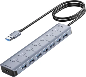 JESWO USB 3.0 Hub, 7 Ports Aluminum USB Adapter JESWO USB 3.0 Hub, 7 Ports Aluminum USB Adapter