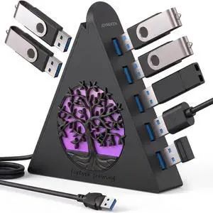 7 Port USB 3.0 Hub, Vertical USB Hub Splitter with RGB Tree Lighting, 5Gbps High Speed Data Transfer and 2ft Extension Cable, Compatible with 7 Port USB 3.0 Hub, Vertical USB Hub Splitter with RGB Tree Lighting, 5Gbps High Speed Data Transfer and 2ft Extension Cable, Compatible with