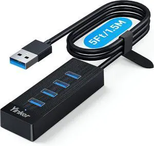 4 Port USB 3.0 Hub 5FT/1.5M Cable with 5 Gbps Speed & 5V USB-C Power Supply - USB hub Splitter for Office, Home Office, Gaming, and External Devices 4 Port USB 3.0 Hub 5FT/1.5M Cable with 5 Gbps Speed & 5V USB-C Power Supply - USB hub Splitter for Office, Home Office, Gaming, and External Devices