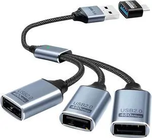 Duttek USB Splitter 1 to 3 with USB A to C Adapter, USB 2.0 Extension Cable 3 Port Hub for PC, MacBook, Laptop, Flash Drive, Keyboard 0.8FT/25cm-Grey Duttek USB Splitter 1 to 3 with USB A to C Adapter, USB 2.0 Extension Cable 3 Port Hub for PC, MacBook, Laptop, Flash Drive, Keyboard 0.8FT/25cm-Grey