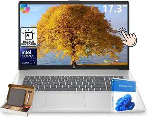 HP 17 inch Laptop Touchscreen Computer, Intel Ultra 7 255U (12-Core, AI Boost NPU), 16GB DDR5, 1TB SSD, 17.3" HD+ (1600x900), Intel Graphics, Backlit Keyboard, Wi-Fi 6, Copilot AI, Windows 11 Pro