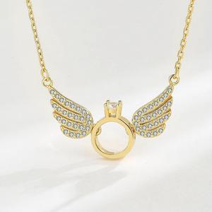 Angels Wing WhiteGold Pendant Necklace for Women S925 Sterling Silver Inlaid Cubic Zirconia Necklace  Wedding Engagement Valentines Day Christmas Gift