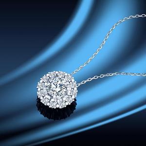 1CT Circular Cut Moissanite Pendant Necklace for Women, 925 Sterling Silver D Color VVS1 Lab Created Diamond Necklace for Women Gifts