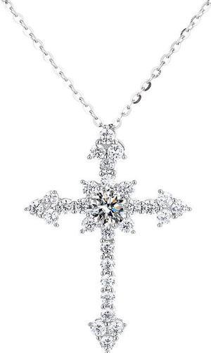 S925 Sterling Silver Necklace for Women 1CT D Color VVS Moissanite Cross Pendant Necklace - Wedding & Engagement Jewelry Gift