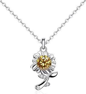 0.5CT Moissanite Sunflower Style Pendant Necklace for Women 925 Sterling Silver Flower Necklace - Girl Senior Jewelry Wedding Valentine's Day Gift