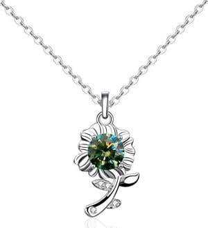 0.5CT Moissanite Sunflower Style Pendant Necklace for Women 925 Sterling Silver Flower Necklace - Girl Senior Jewelry Wedding Valentine's Day Gift