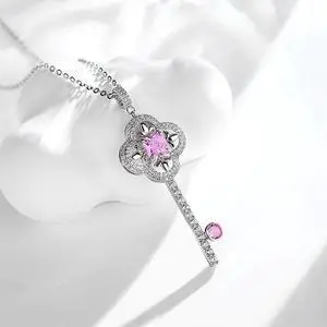 WAHZAUS Original Design 925 Sterling Silver Elegant Key Necklace High Carbon Diamond Fashion Simple Splendid Pendant Necklace for Women Wedding Mother's Day Gift