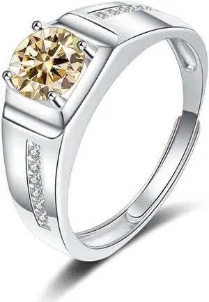 1 Carat D Color VVS1 Moissanite Men Rings S925 Sterling Silver Round Cut Diamond Engagement Rings for Men - Wedding Band Valentine's Day Birthday Gift with Certificate