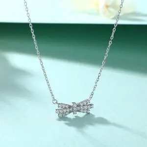 Bow Pendant Necklace for Women S925 Sterling Silver Inlaid Cubic Zirconia Necklace - Wedding Engagement Valentine's Day Christmas Gift