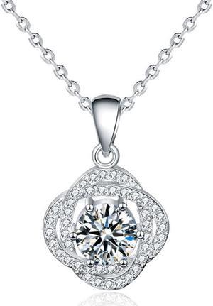 1CT Moissanite Rose Necklace for Female S925 Sterling Silver Fashion Pendant Necklace for Women Senior Jewelry Wedding Valentine's Day Gift