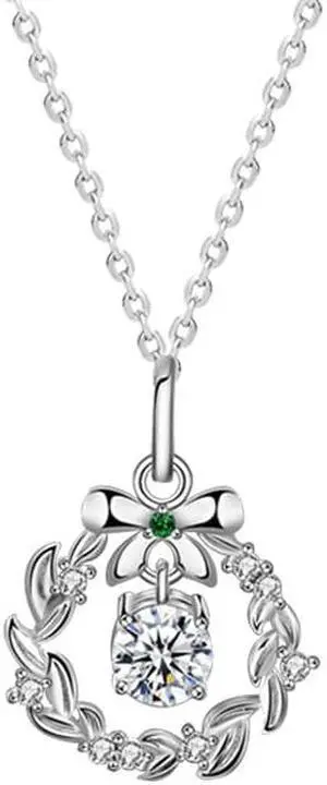 0.5 Carat D Color VVS1 with 18K Gold Plating Christmas Garland Moissanite Pendant Necklace for Women S925 Sterling Silver Bow Diamond Necklace - Wedding Engagement Valentine's Day Gift