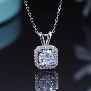 Moissanite Necklace for Women, 1Ct D Color Lab Created Moissanite Diamond Pendant Necklace925 Sterling Silver necklace, Safety Friction Back