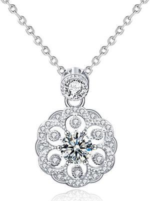 Original Design 0.5CT Moissanite Cherry Blossom Female Necklace 925 Sterling Silver National Style Temperament Clavicle Pendant Necklace for Women Senior Jewelry Wedding Valentine's Day Gift