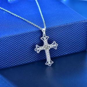 Original 0.5CT Moissanite Personalized Cross Pendant Necklace for Women 925 Sterling Silver Necklace - Girl Wedding Jewelry