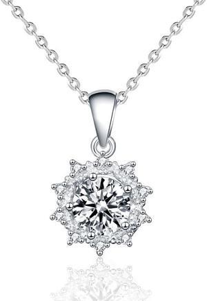 Original 925 Sterling Silver Necklace for Women's Fashion 1CT Moissanite Sunflower Pendant Necklace for Girl Wedding Jewelry