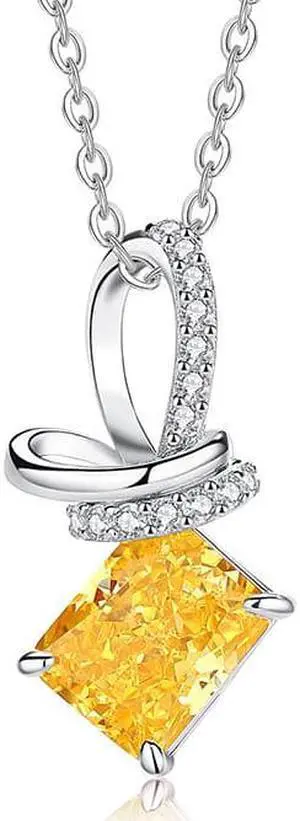 WAHZAUS S925 Sterling Silver Necklace Elegant Ring Knot High Carbon Diamond Fashion Pendant Necklace for Women