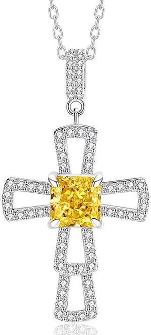 WAHZAUS Original Design Sterling Silver Sweater Chain Elegant Cross High Carbon Diamond Pendant High-Grade Sterling Silver Necklace for Women