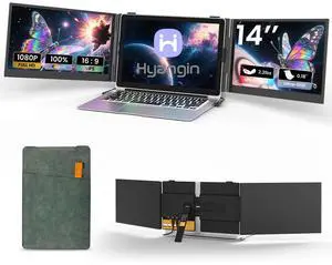 Hyangin S8 PRO 14" Triple Monitor Laptop Screen Extender  1080P IPS Display, Ultra-Slim 1.02kg Portable Monitor, USB-C ×3 with PD 100W, Foldable Stand, for Laptop/Phone/Travel/Workstation