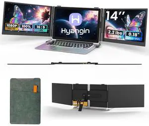 Hyangin S8 PRO 14" Triple-Screen Portable Monitor, Ultra-Slim 1.02kg, 1920×1080 FHD IPS, CNC Aluminum, Dual USB-C + PD, HDMI, Compatible with Mac/Windows/Android/Linux