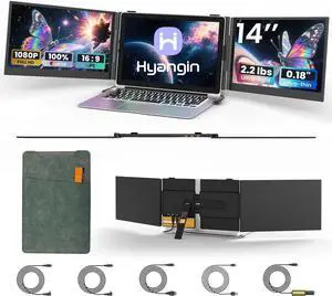 Hyangin S8 PRO 14" Triple Monitor Laptop Screen Extender 1080P IPS Display, Ultra-Slim 1.02kg Portable Monitor, USB-C ×3 with PD 100W, Foldable Stand, for Laptop/Phone/Travel/Workstation Hyangin S8 PRO 14" Triple Monitor Laptop Screen Extender 1080P IPS Display, Ultra-Slim 1.02kg Portable Monitor, USB-C ×3 with PD 100W, Foldable Stand, for Laptop/Phone/Travel/Workstation