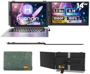 Hyangin S8 14" Portable FHD IPS Dual Monitor, 1080P 60Hz, USB-C Full-Function & DP, 100W PD Reverse Charge, Compatible with Laptop, Desktop, Tablet, Smartphone, Ideal for Portable Work & Gaming