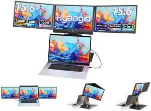 Hyangin Triple Screen Laptop Monitor Extender 15.6", 2026 Upgraded One Cable Connection Quad Monitor Setup, 1200P FHD Portable Triple Monitors for Laptop, Compatible with Windows/Mac/Chrome OS/Phones Hyangin Triple Screen Laptop Monitor Extender 15.6", 2026 Upgraded One Cable Connection Quad Monitor Setup, 1200P FHD Portable Triple Monitors for Laptop, Compatible with Windows/Mac/Chrome OS/Phones