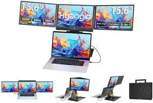 Hyangin Triple Screen Laptop Monitor Extender 15.6", 2026 Upgraded One Cable Connection Quad Monitor Setup, 1200P FHD Portable Triple Monitors for Laptop, Compatible with Windows/Mac/Chrome OS/Phones Hyangin Triple Screen Laptop Monitor Extender 15.6", 2026 Upgraded One Cable Connection Quad Monitor Setup, 1200P FHD Portable Triple Monitors for Laptop, Compatible with Windows/Mac/Chrome OS/Phones
