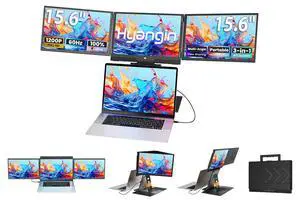 Hyangin Triple Screen Laptop Monitor Extender 15.6", 2026 Upgraded One Cable Connection Quad Monitor Setup, 1200P FHD Portable Triple Monitors for Laptop, Compatible with Windows/Mac/Chrome OS/Phones Hyangin Triple Screen Laptop Monitor Extender 15.6", 2026 Upgraded One Cable Connection Quad Monitor Setup, 1200P FHD Portable Triple Monitors for Laptop, Compatible with Windows/Mac/Chrome OS/Phones