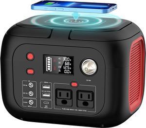 Portable Power Station With Wireless Charging 300W Portable Solar Generator 228Wh Portable Power Supply With LED Light Power Generator 9 Outputs Portable Charging Station for Outdoor Camping Emergency