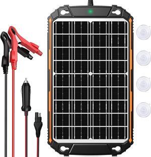 15W 12V Solar Battery Charger & Maintainer, Solar Powered Trickle Charger with Built-in Intelligent MPPT Charge Controller, Portable 12 Volt Solar Panel Charging Kit for Car Automotive Boat RV Marine