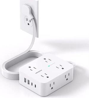Flat Extension Cord, 5 Ft Ultra Thin Flat Plug Power Strip Surge Protector, 8 Widely Outlet Extender 4 USB Ports(2USB C),1080J Multi Plug Outlet Wall Mount for Home Office Dorm Room Travel Essentials