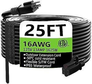thumbnail image 2 of PLUGTUL 25 FT Outdoor Extension Cord – 16/3 Gauge, Waterproof, Heavy Duty, 13A 1625W, ETL Listed 2 of 9