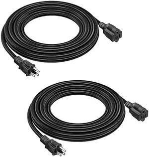 2-Pack 15ft Extension Cord Outdoor Belllights 16 SJTW AWG Heavy Duty Power Cord 3 Prong, NEMA 5-15P to NEMA 5-15R, Power Cable for Indoor and Outdoor Use, ETL Listed