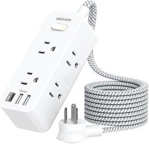 Power Strip Surge Protector, 5Ft Extension Cord, 6 Outlets with 3 USB Ports(1 USB C Outlet), 3-Side Outlet Extender, Wall Mount, Compact for Travel, Home, School, College Dorm Room, and Office