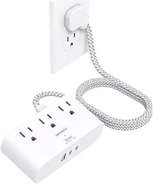 Flat Plug Power Strip, 6 Ft Ultra Thin Flat Extension Cord, 3 Outlets 3 USB Ports(2 USB C) Multi Plug Outlet Extender, Power Strip with No Surge Protector for Cruise Ship, Travel, Dorm Room Essentials