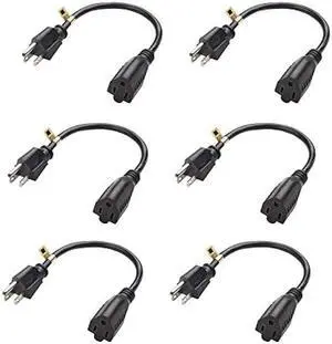 Cable Matters 6-Pack 16 AWG Heavy Duty Short Power Extension Cord 1 ft in Black, UL Listed (Outlet Saver/Power Cord Extension / 3 Prong Extension Cords, NEMA 5-15P to NEMA 5-15R)