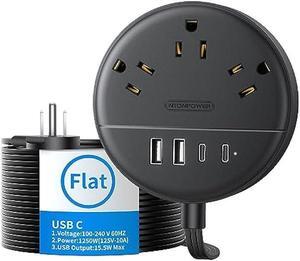 NTONPOWER Flat Extension Cord 15 Ft Power Strip Flat Plug Extension Cord with Multiple Outlets 0.11in Flat Cord USB Power Strip with 3AC Outlet & 2 USB C+2USB A Cruise Approved & Compatible Rug