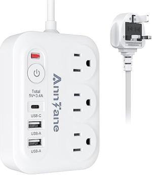 UK Travel Plug Adapter with USB C, 6FT Extension Cord, US to UK Ireland Plug Adapter Type G Travel Adapter with 3 Outlets 3 USB Ports for Scotland London England British Irish Kenya Dubai Travel
