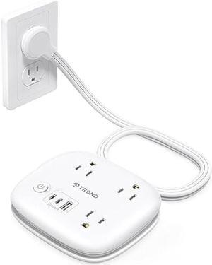 Travel Power Strip - TROND Short Extension Cord with 3 Outlets and 3 USB Ports (2 USB C), 2.6FT Wrapped Around Power Strip, Ultra Thin Flat Plug, Compact for Cruise Travel Essential Hotel Home Office