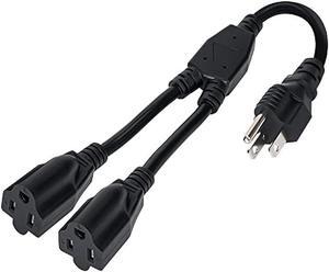 2 Way Power Cord Splitter Cable-3 Prong 1 to 2 Extension Cord-Outlet Saver-Elecan Male to Female Y Splitter Power Extension Cable StripUL Certified SJTW 16 Gauge 13 A/125 V1.2 Feet Black