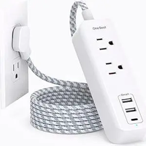 Cruise Essentials, USB C Travel Power Strip, Flat Plug Power Strip with 2 Outlets 3 USB Ports (1 USB C), 5ft Extension Cord Charging Station, Non Surge Protector for Cruise Ship, Travel, Home