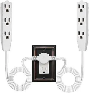 TREEWELL 3 Prong Twin Extension Cord Power Strip, 12Ft Ultra Thin Flat Extension Cord with Slim Flat Plug, 6 Ft on Each Side, 6 Outlets, Double Extension Cord Splitter, Indoor Use, ETL Listed, White