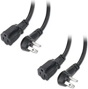 Cable Matters 2-Pack 14AWG 15A Heavy Duty Power Extension Cord 10 ft with Low Profile Plug in Black, ETL Listed (Low Profile Power Cord Extension / 3 Prong Extension Cords, NEMA 5-15P to 5-15R)
