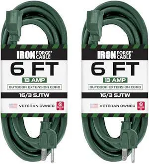 Irong Forge Cable 6 Foot Green Outdoor Extension Cord 2 Pack, 16/3, Indoor/Outdoor Use, 3 Prong, Weatherproof Exterior, Great for Garden, Landscaping,