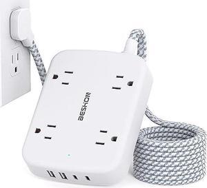 Surge Protector Power Strip with 2 USB C - 5 Ft Flat Extension Cord Flat Plug Power Strip, 4 Widely Outlets and 4 USB Charging Ports, Outlet Extender, 900 Joules, for Home Office Dorm Room Essentials