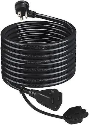 Outdoor Weatherproof Power Extension Cord 10FT - Black Low Profile Flat Plug Extension Cord, SJTW 16 Gauge Heavy Duty Weather Resistant Outside Garden Grounded Extension Lead