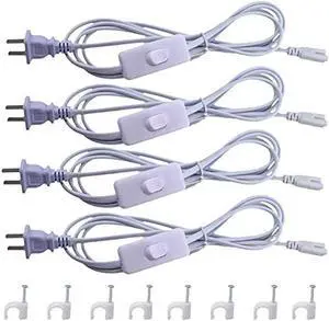 Rextin 4pack 6.6FT T5 T8 LED Tube Power Extension Cable with On/Off Switch US Plug For LED T5 T8 Light Tube Integrated LED Light Fixture Extension Cable Wire Connector Power Cord (4pack)