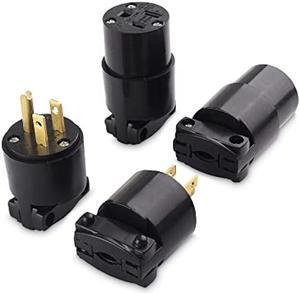 Cable Matters 4-Pack 3 Prong Extension Cord Plug Replacement, UL Listed (2x NEMA 5-15R and 2x NEMA 5-15P Replacement Plugs/Extension Cord Ends) in Black
