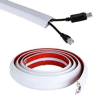 6.5ft Floor Cord Cover Cable Protector, Strong Self-Adhesive Rubber Wire Management Organizer Hider - Extension Protect Cords and Prevent Trip Hazard, Wall Cord Cavity for Home Office Outdoor (White)